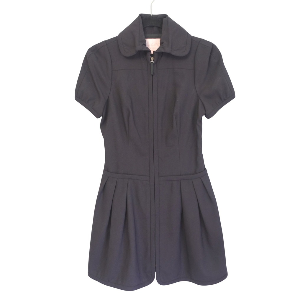 Isabella Ports Dress Women 2 Black Wool Zip Front Pleated Mini Dark Academia